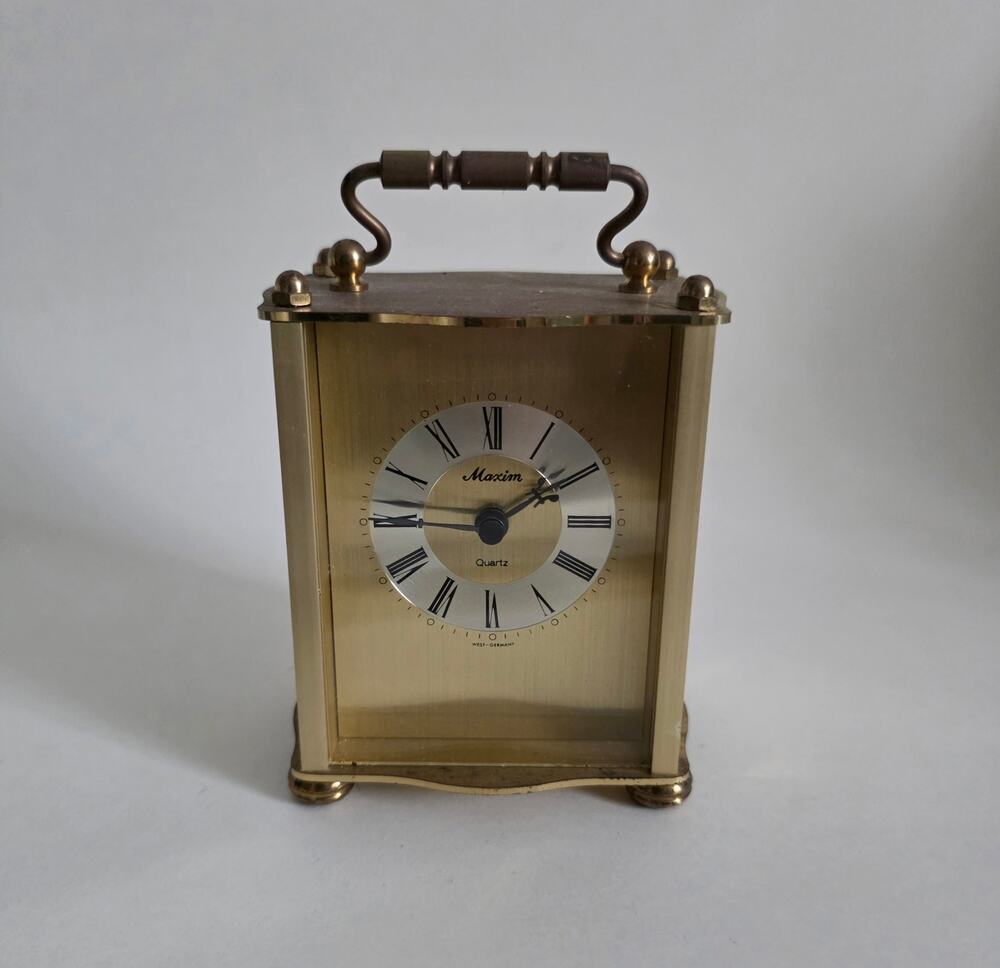 Vintage Maxim Quartz Mantel Clock West Germany Brass Tone Desk Clock